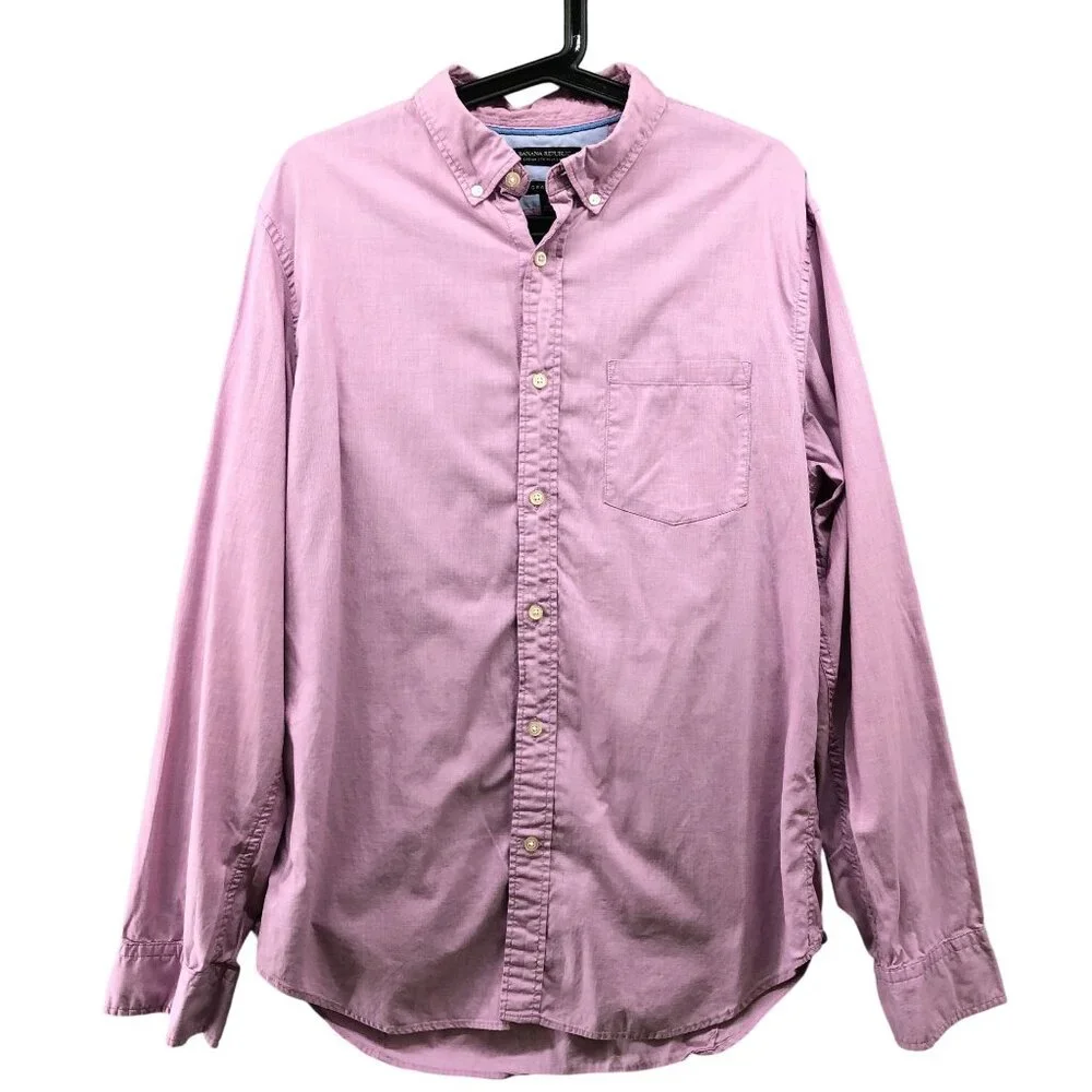 Banana Republic Custom 078 Wash Shirt Mens L Grant Fit Long Sleeve Pink Mauve‎